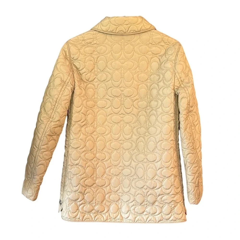 Coach Signature Monogram Quilted Jacket Tan XS Logo Button  Coat originally $450